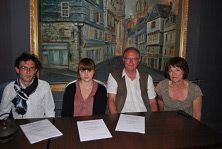 Press conference : From left to right:Paskal Beherec, secretary, Cynthia Bahi, trainee,
						Pierre Deligniere, president, Marianne Garcia, treasurer